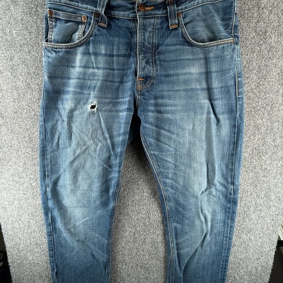 Nudie Jeans Men Denim Jeans Steady Eddie Orange Crinkle Blue Cotton ACTL 33X28 - Picture 1 of 16